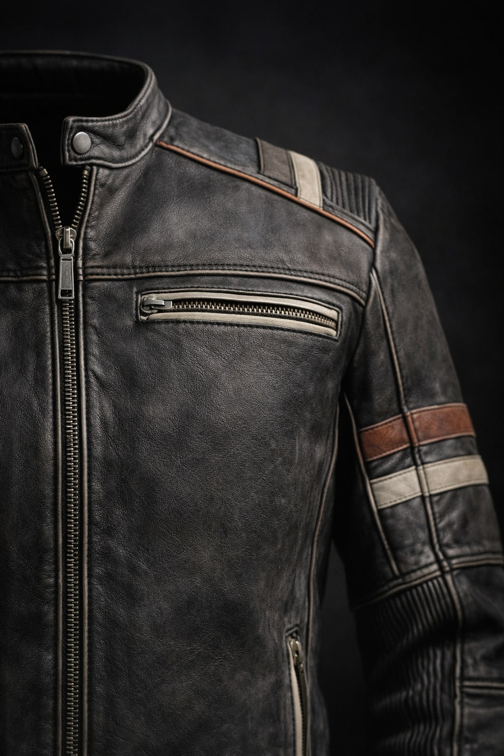 Retro-2 Men Biker Vintage Motorcycle Distressed Leather Jacket