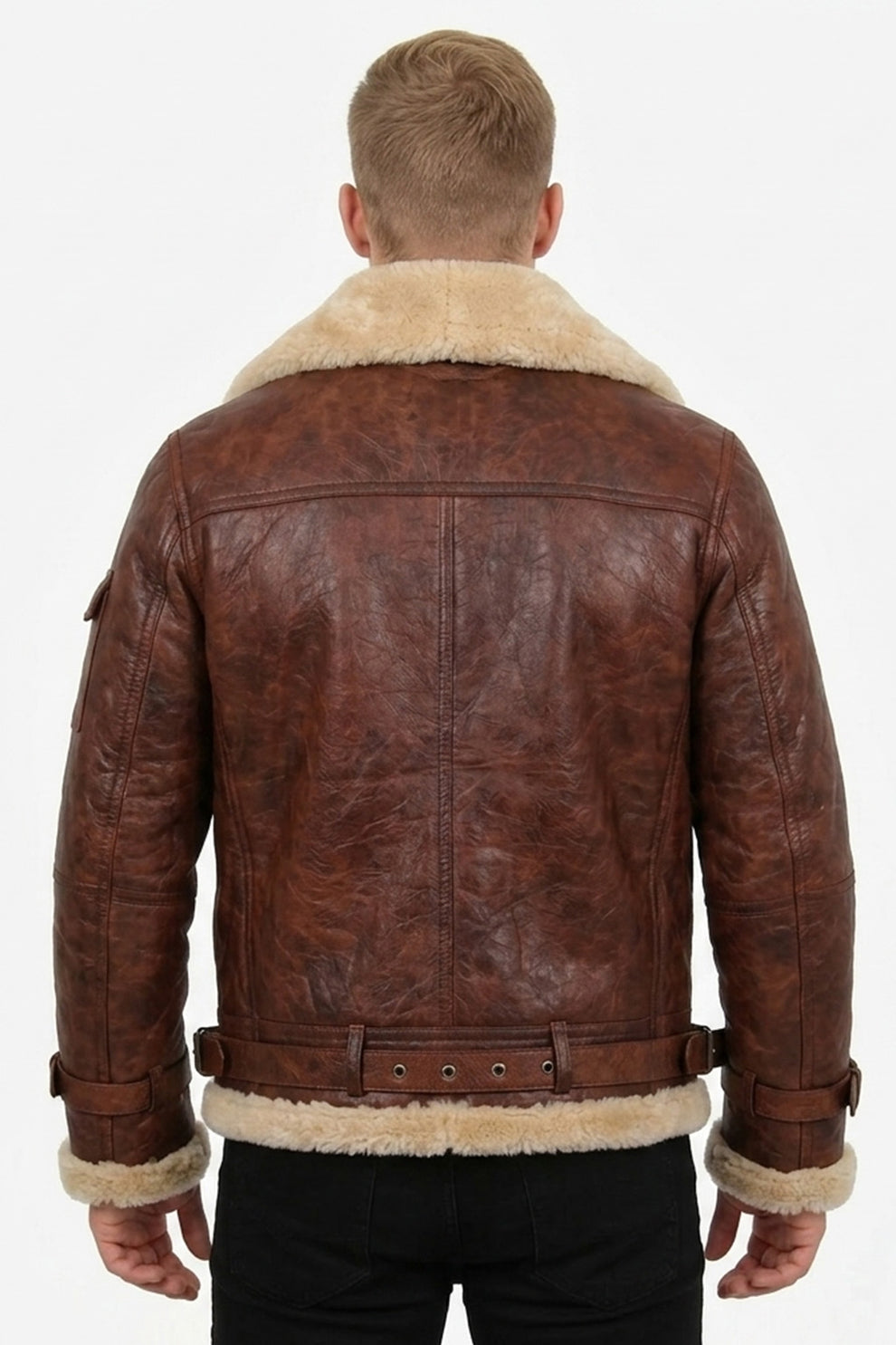 Aviator Jackets\B019 RAF Men's B3 Aviator Real Leather Fur Shearling Winter Brown Jacket