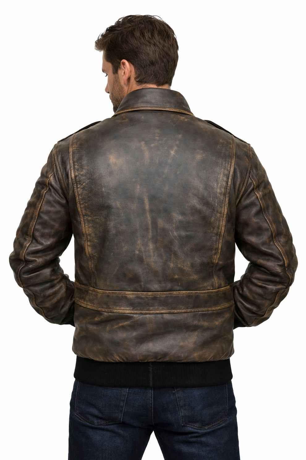 Brown Aviator Distress A-2 Flying Army Style Bomber Flight Jacket For Men
