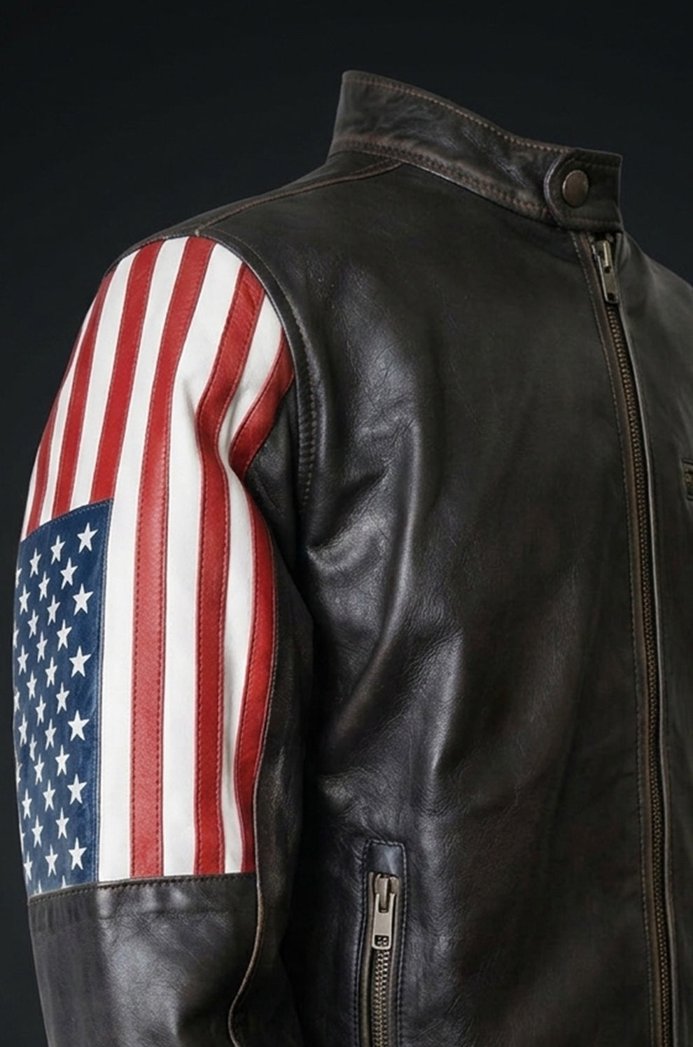 New Style 2019 Racer US Flag Men's Leather Jacket
