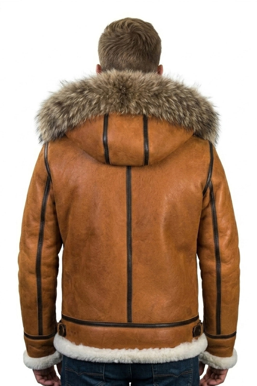 Aviator Jackets\B027 Men Classic Top Gun Real Leather B3 Jacket Dean Tan White Fox Fur Hood