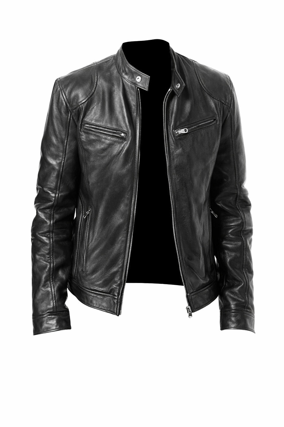 Vintage Cafe Racer Black Men Retro Biker Stylish Genuine Leather Jacket