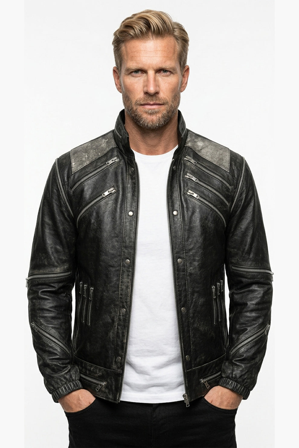 Men's Movies Jackets\MMJ10 Leather Madness Michael Jackson Beat It Black Genuine Leather Jacket