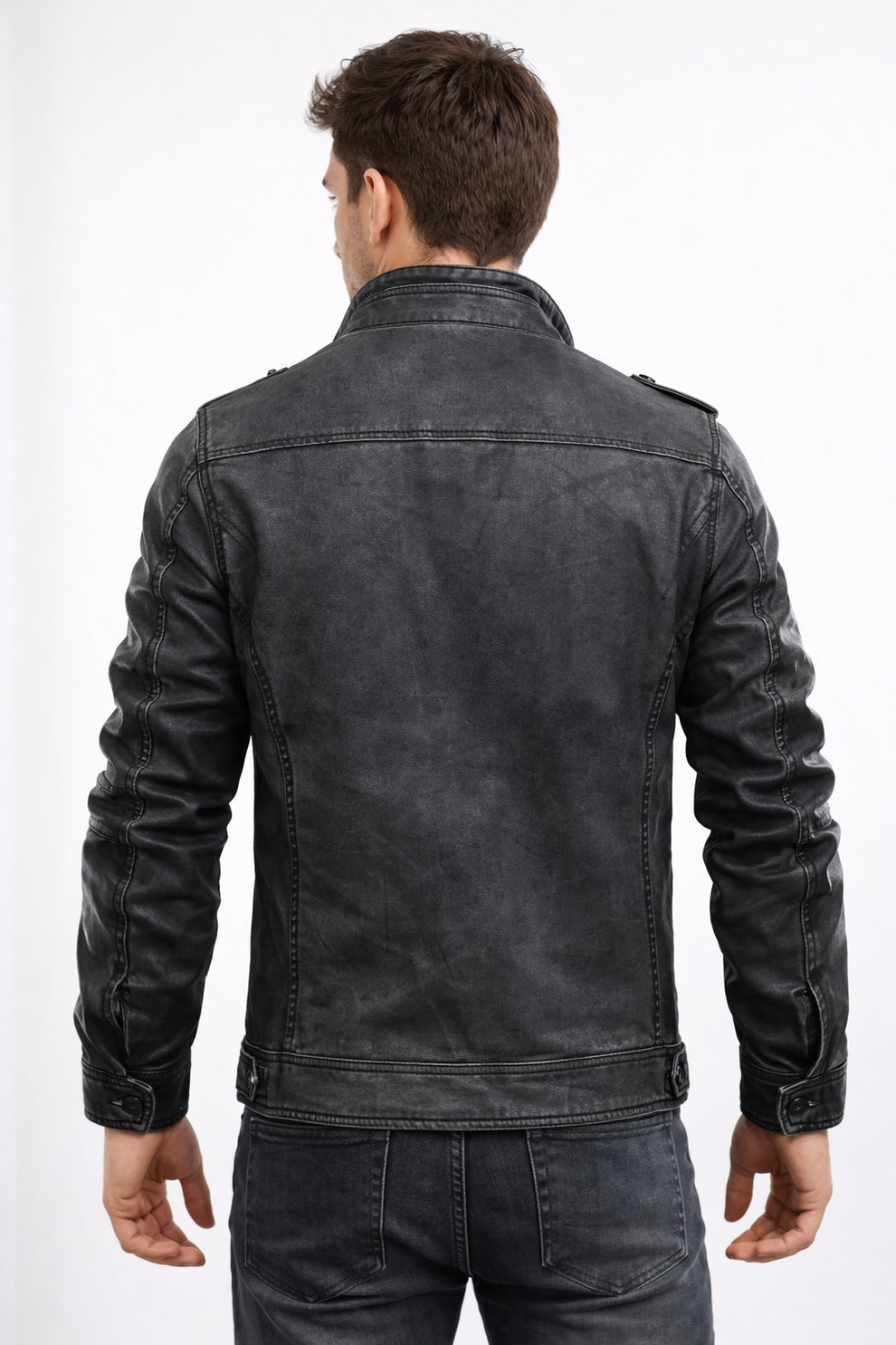 Aviator Jackets\Men Vintage Black Classic Distress Wax Motorcycle Real Leather Biker Jacket