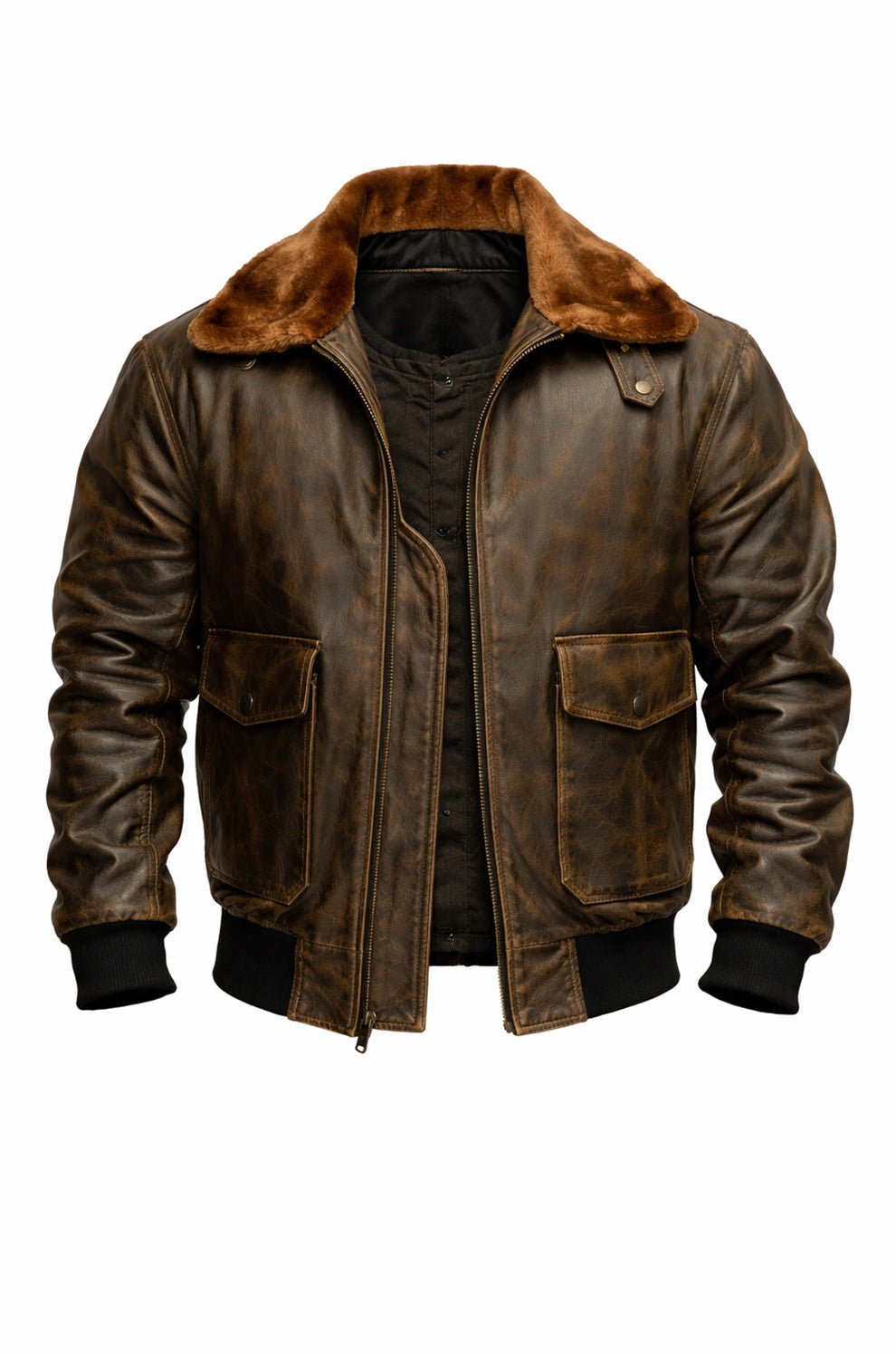 Aviator A-2 Real Bomber Flight Jacket Distressed Brown Men's Leather Jacket