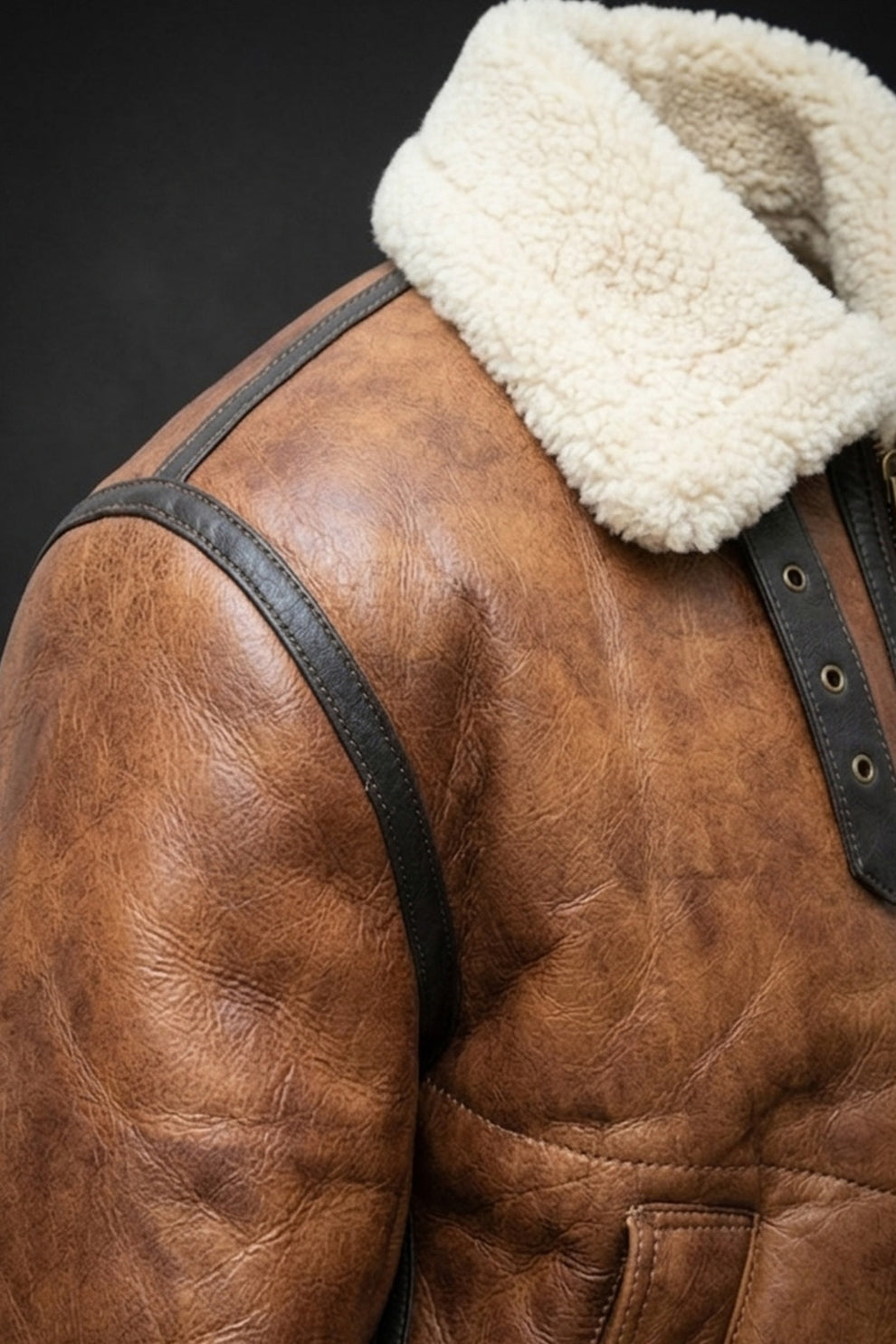 Aviator Jackets\B023 Men's Fashion Fur Shearling Brown Bomber Winter Warm Real Leather Jacket