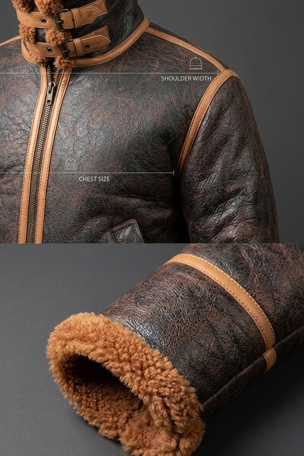 Aviator Jackets\B022 RAF Brown Shearling Winter Fashion Bomber Aviator Jacket