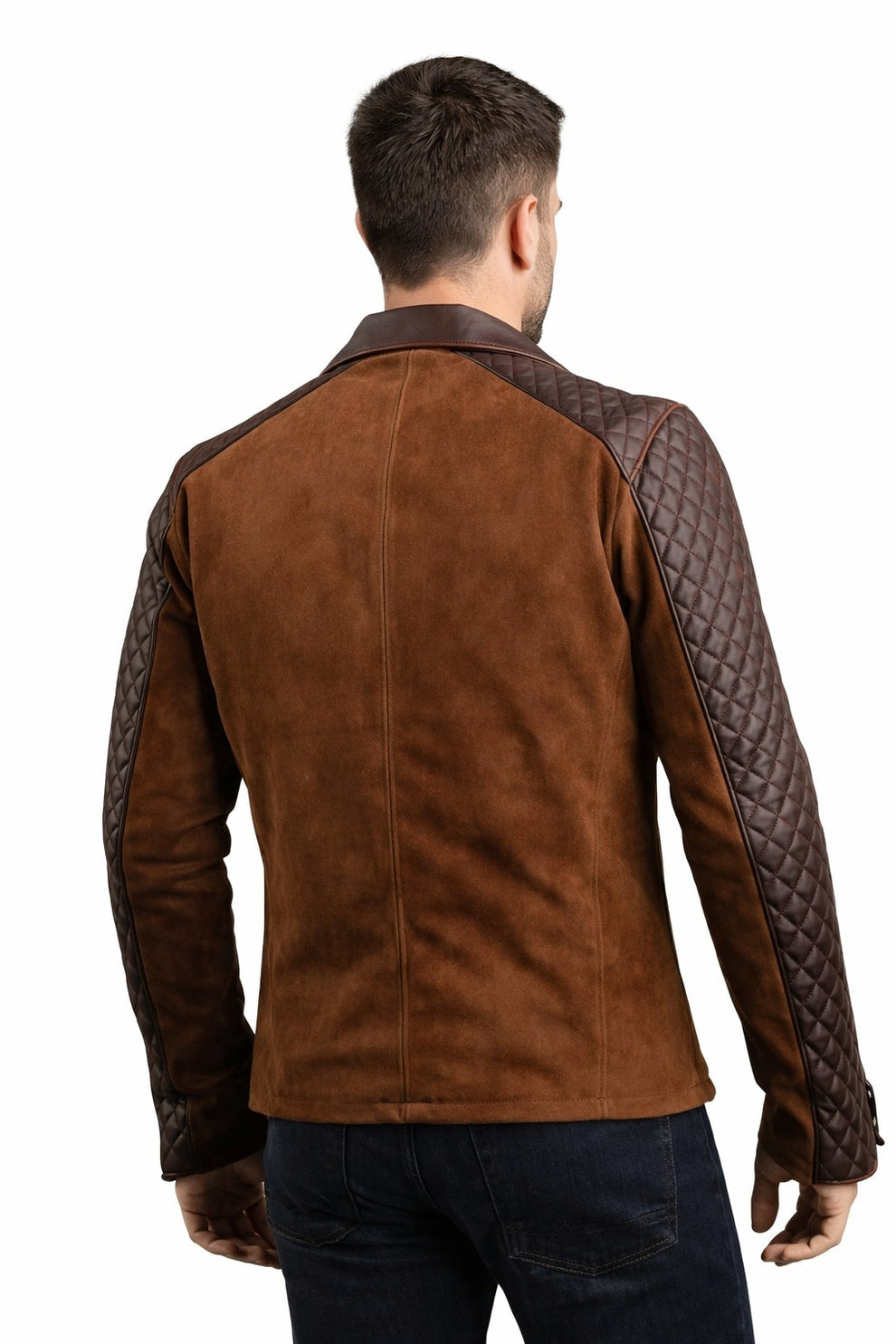 Men's Cafe Racer Stylish Biker Real Leather Suede Brown Jacket