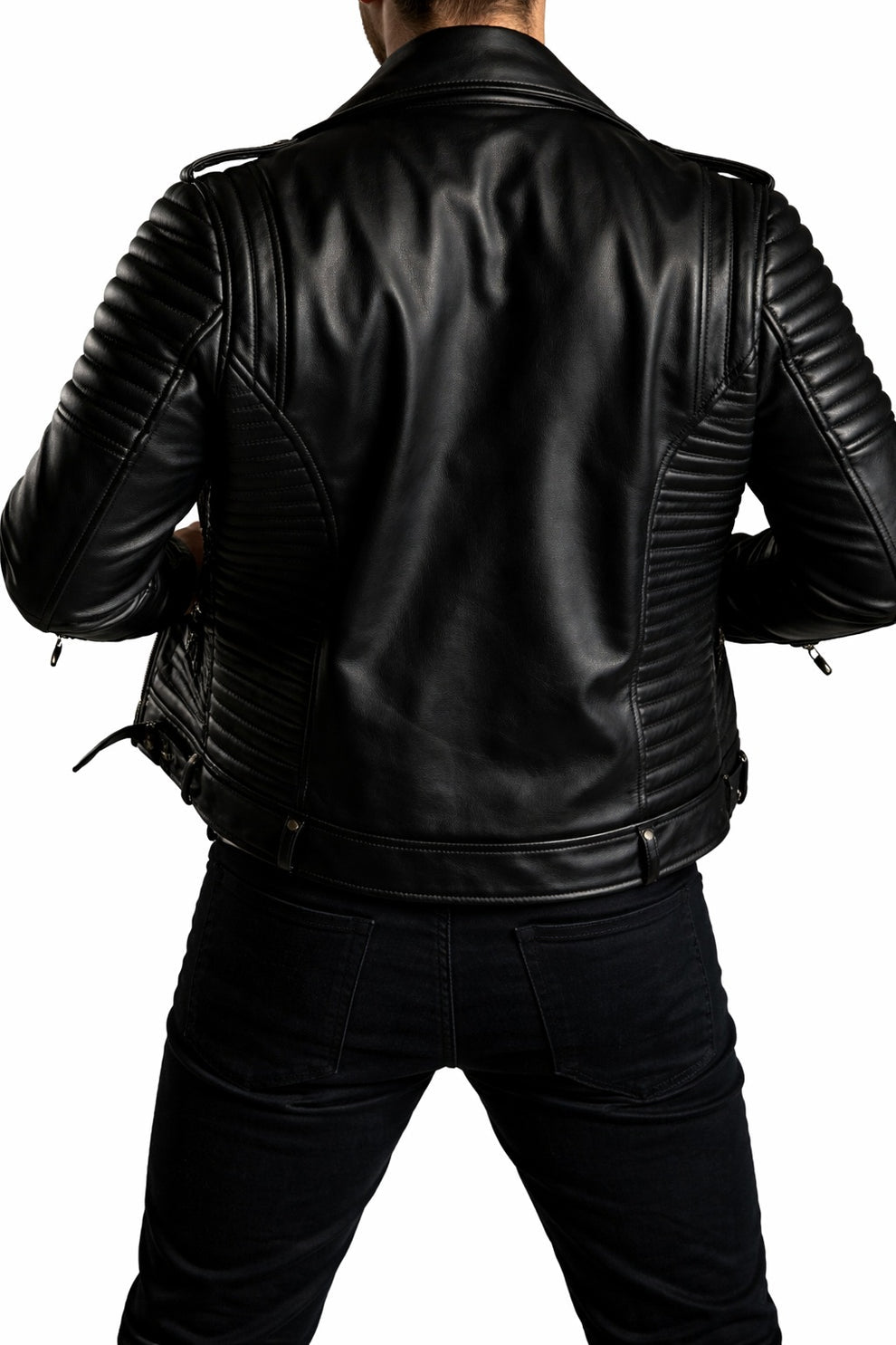 Slim fit Men's Motorcycle Bomber Biker Quilted Black Real Leather Jacket
