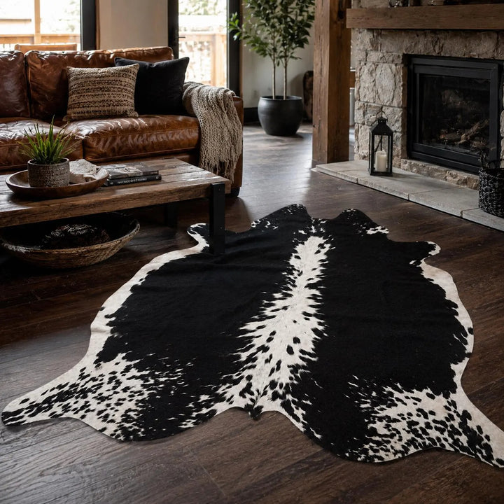 Genuine Black & White Spotted Cowhide Rug Natural, Luxurious