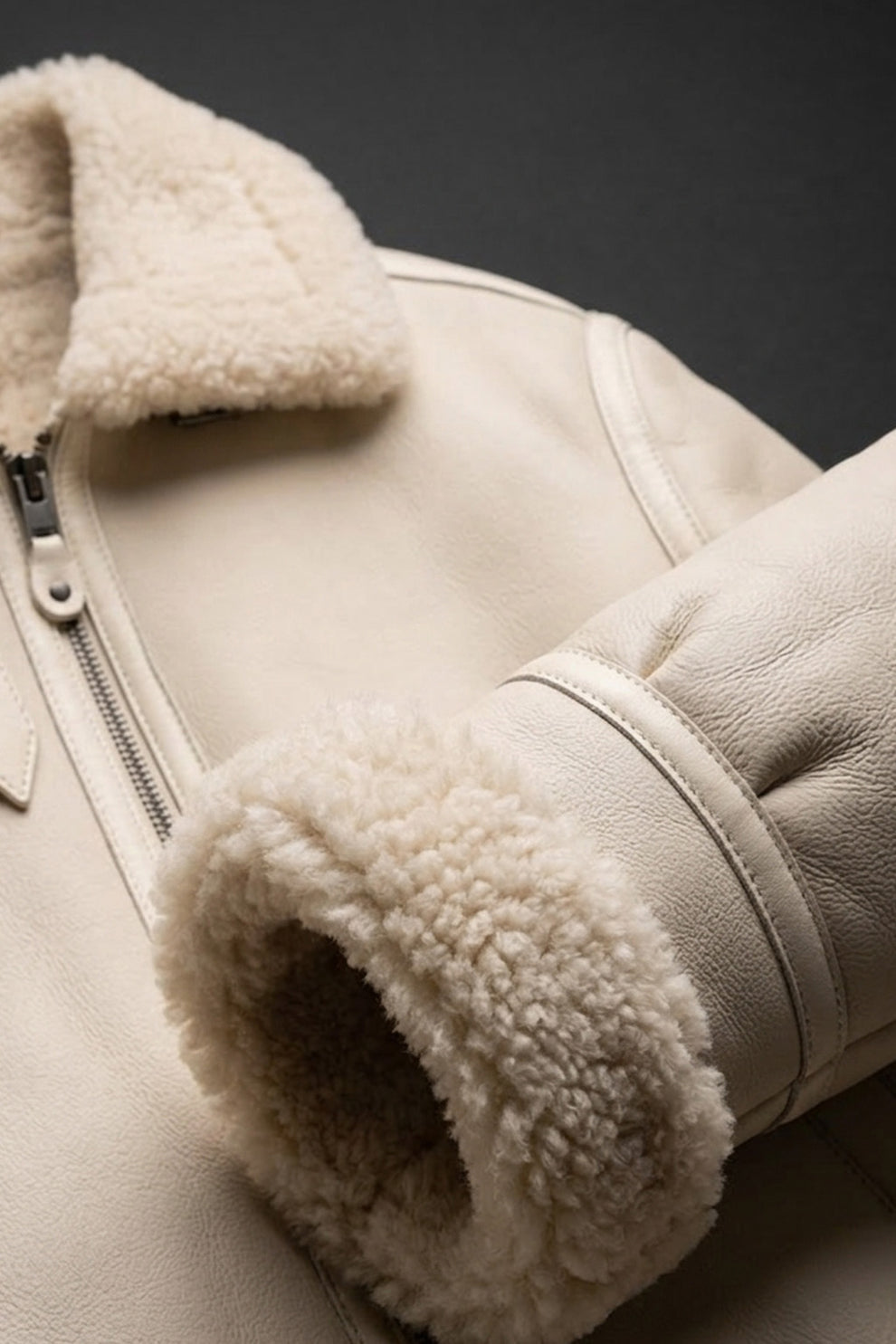 Aviator Jackets\B028 Men Real Leather Fur Shearling Jacket White