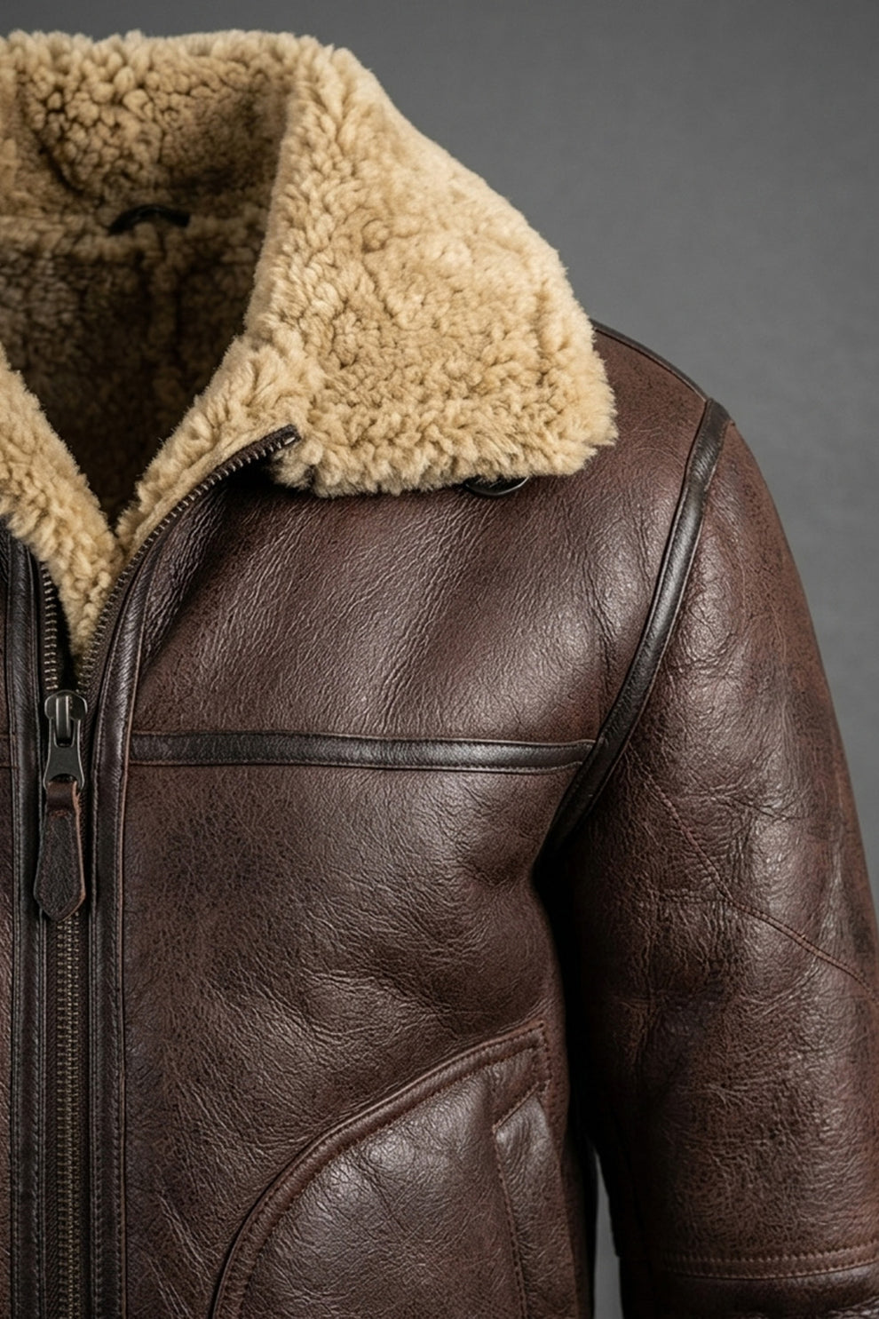 Aviator Jackets\B034 B3 Flight Bomber Brown Aviator Army Style Real Leather Jacket
