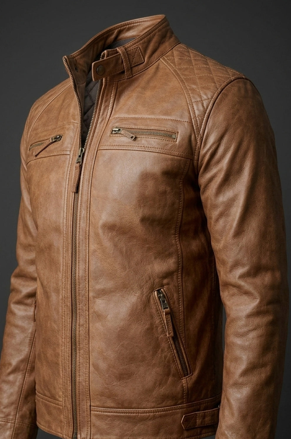 New Men Army Style Classic Motorcycle Biker Real Leather Genuine Jacket Brown