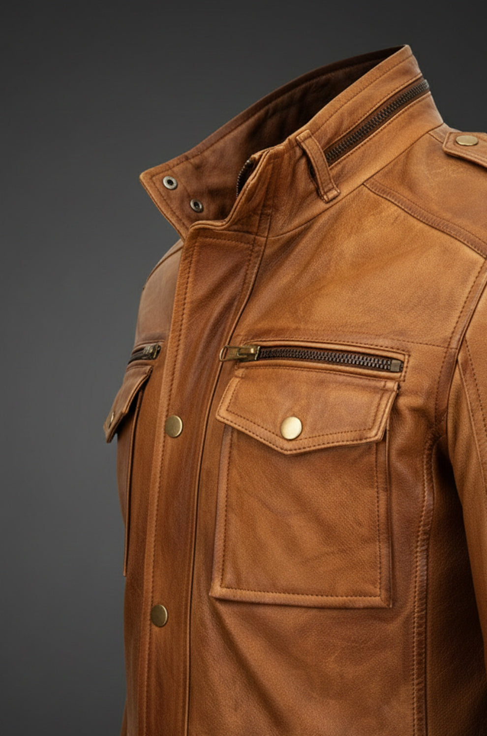 Men's Motorcycle Real Leather Tan Brown Distressed Moto Biker Jacket
