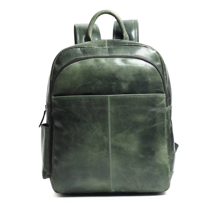 Vintage Green Leather Backpack Front View