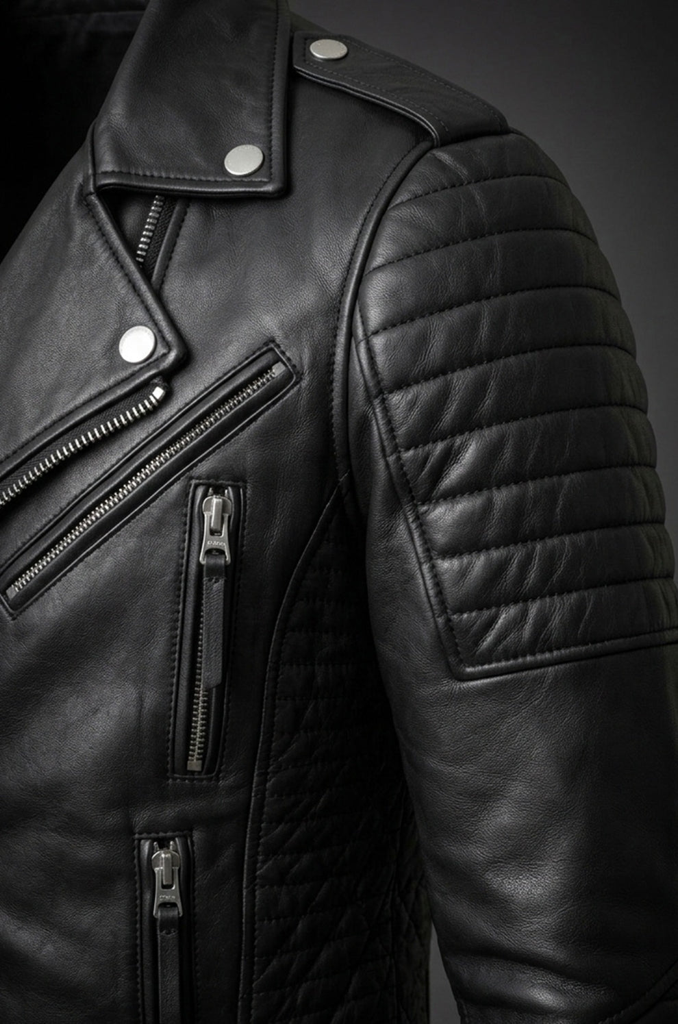 Slim fit Men's Motorcycle Bomber Biker Quilted Black Real Leather Jacket