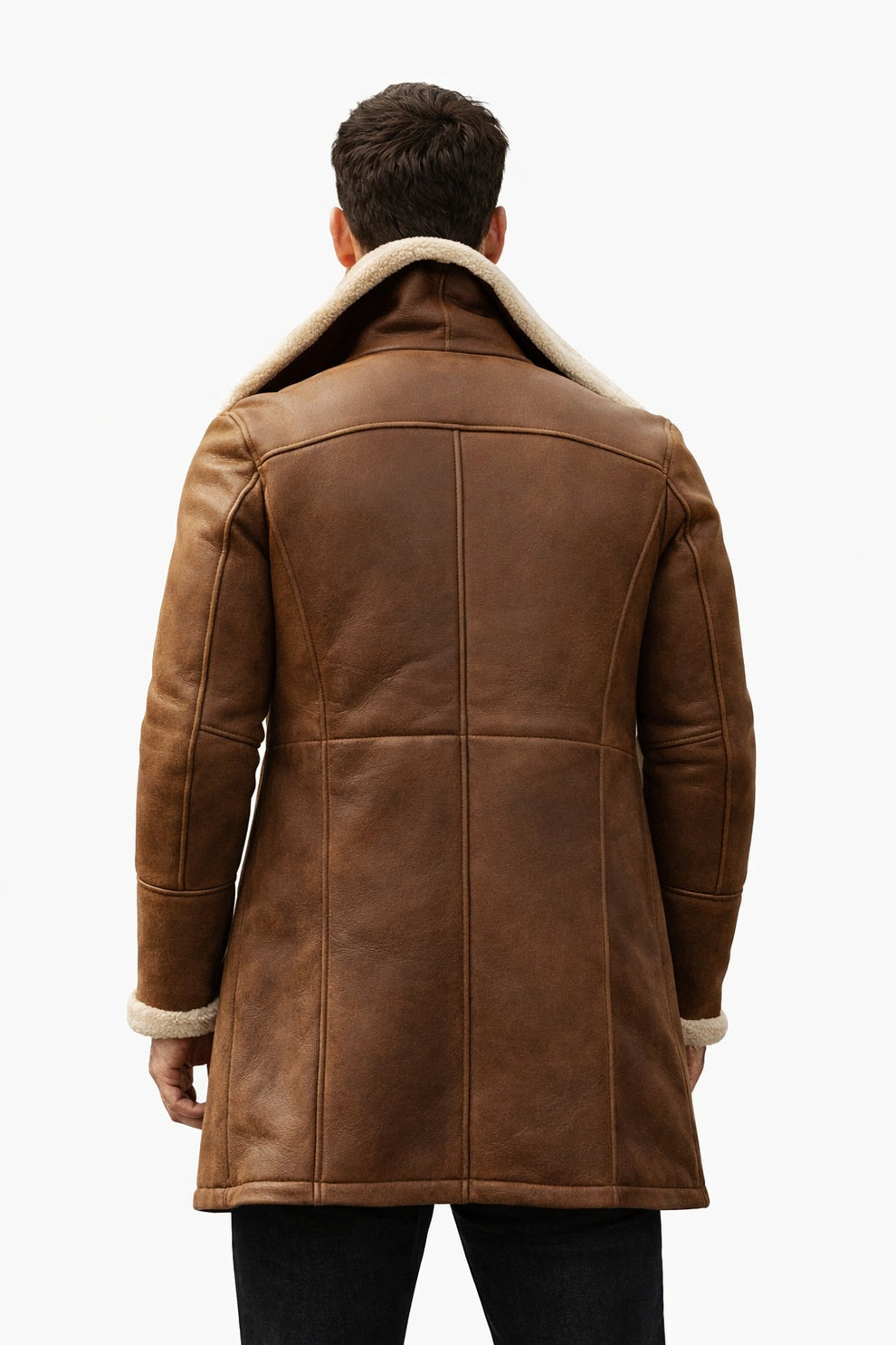 MFC06 Men Aviator Real Sheep Leather Shearling Fur Jacket Army Style Coat Brown