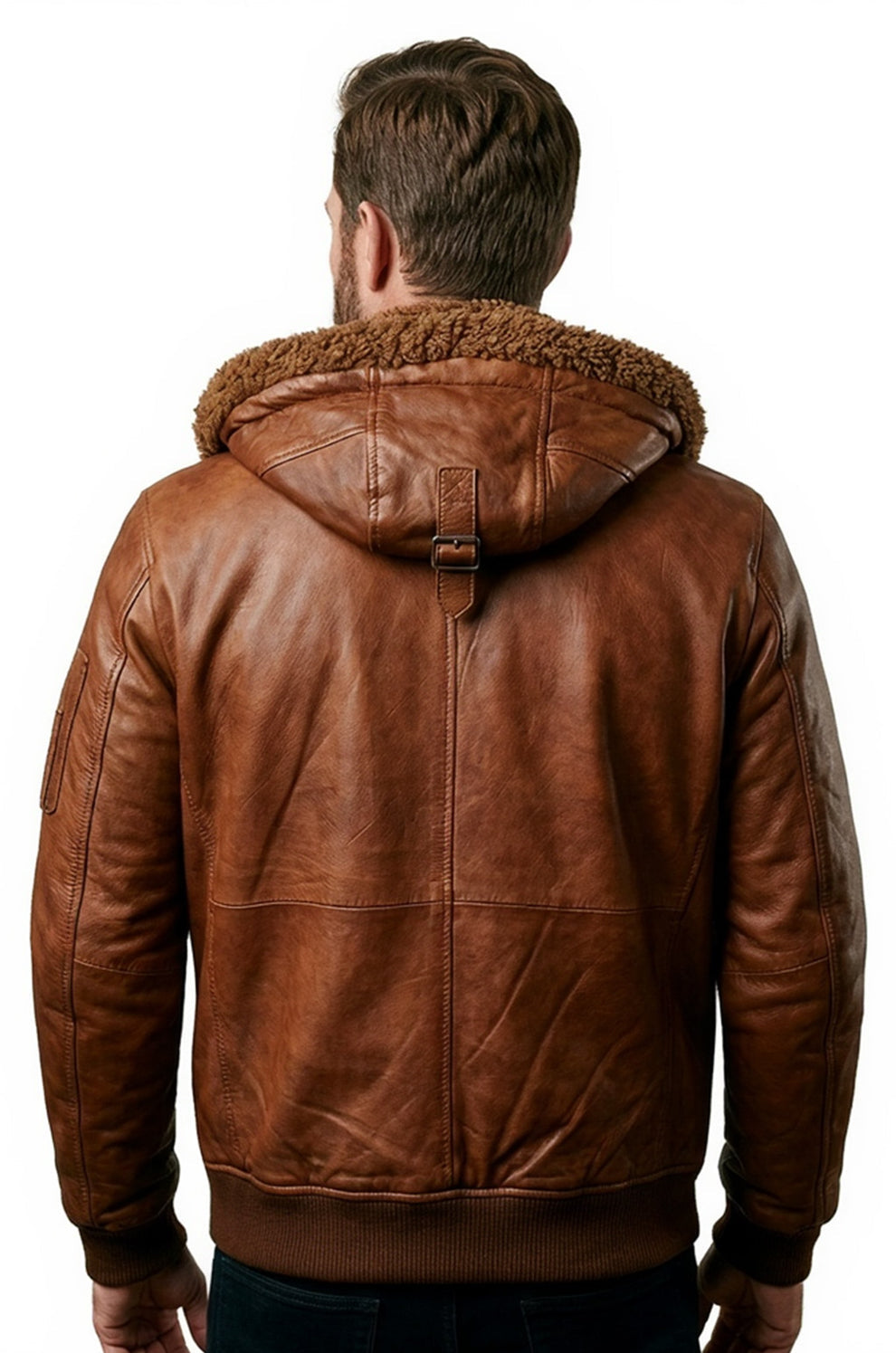Men's Genuine Leather Hooded Fur Bomber Retro Aviator Brown Stylish Jacket