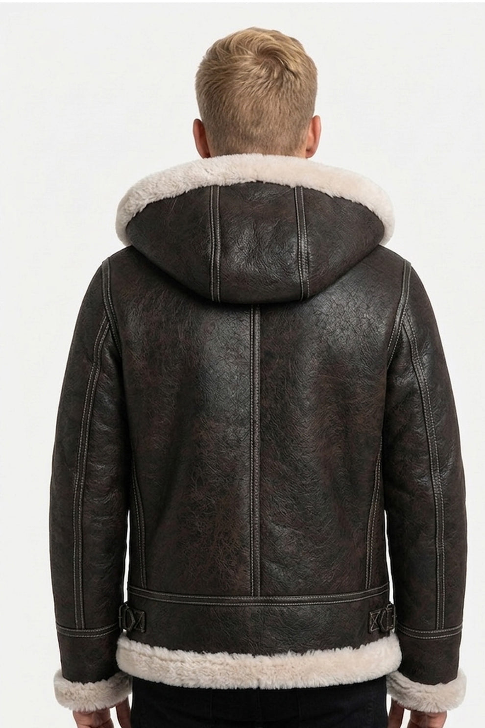 B005 Men's Bomber Real Shearling fur Sheep Skin Leather RAF B3 Biker Hooded Classic Jacket
