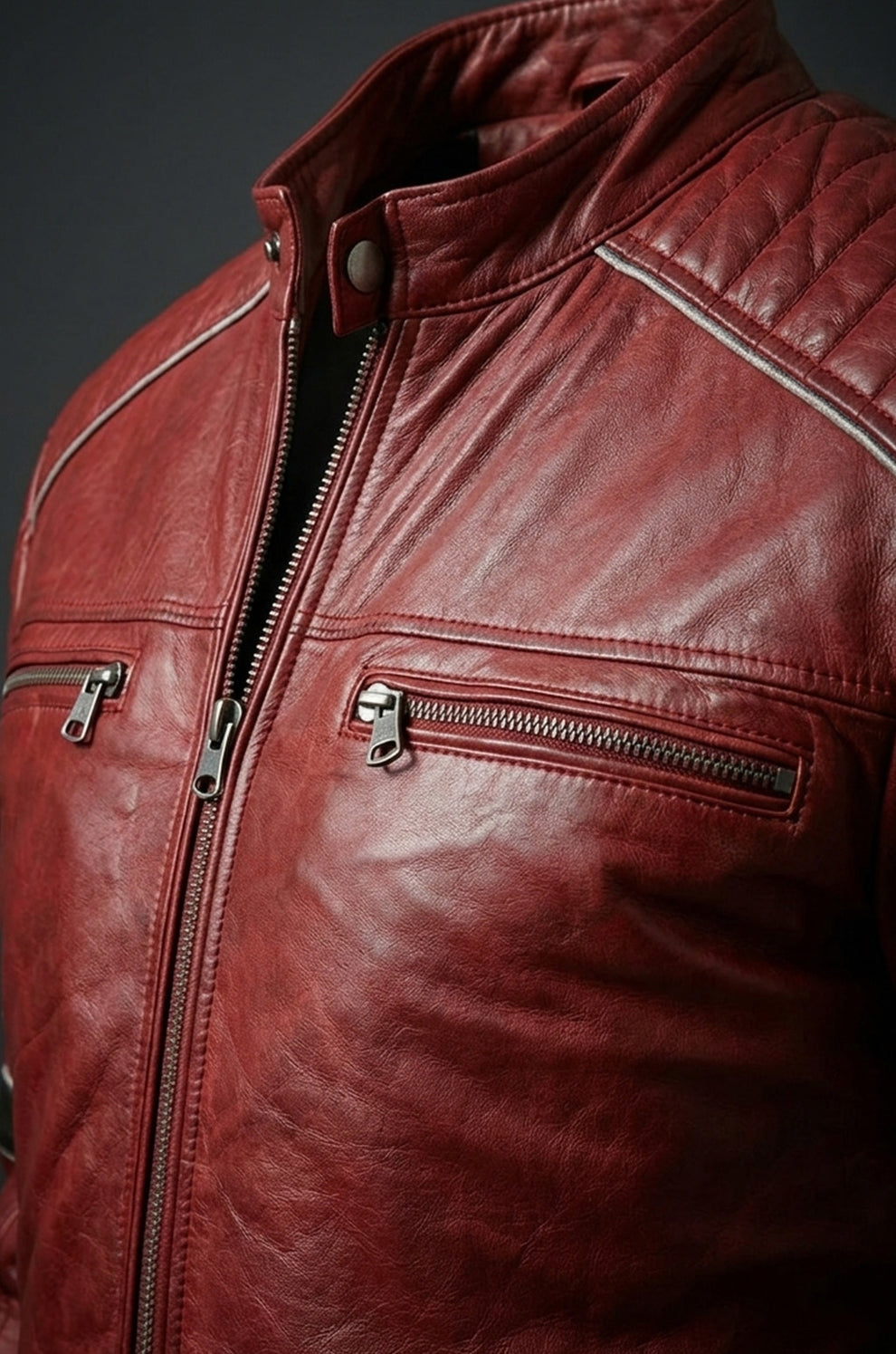 Red Bomber Biker Real Leather Men's Stylish Motorcycle Jacket