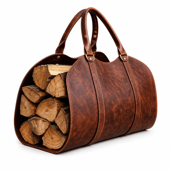Handmade Leather firewood carrier straps Tote Bag Rustic Fireplace Accessory Heavy Duty Wood Holder