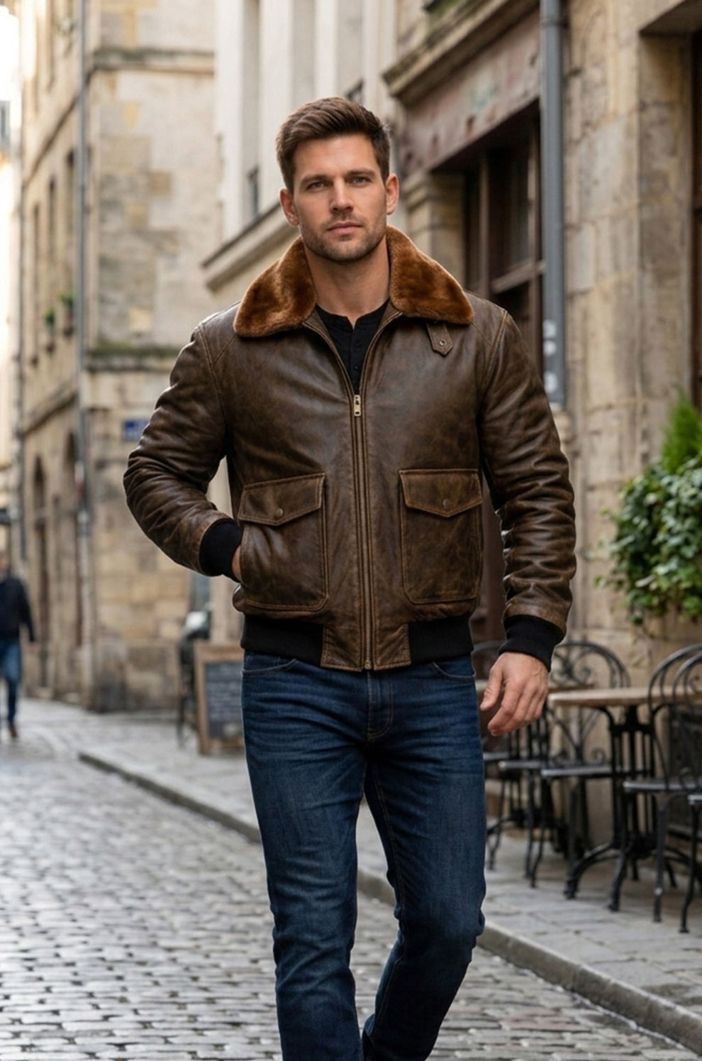 Aviator A-2 Real Bomber Flight Jacket Distressed Brown Men's Leather Jacket