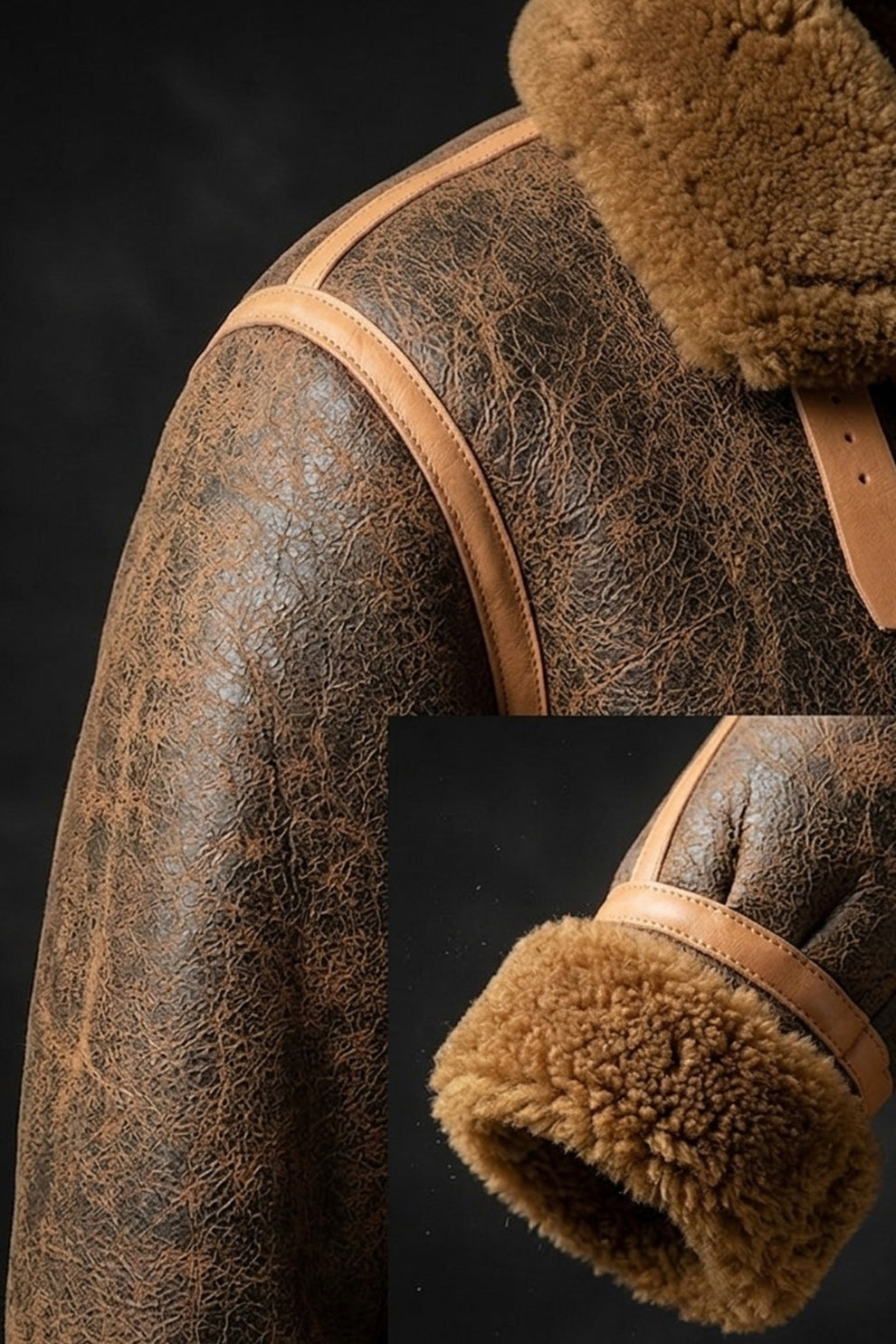 Aviator Jackets\B015 RAF Copper Brown Shearling Winter Fashion Bomber Real Aviator Jacket