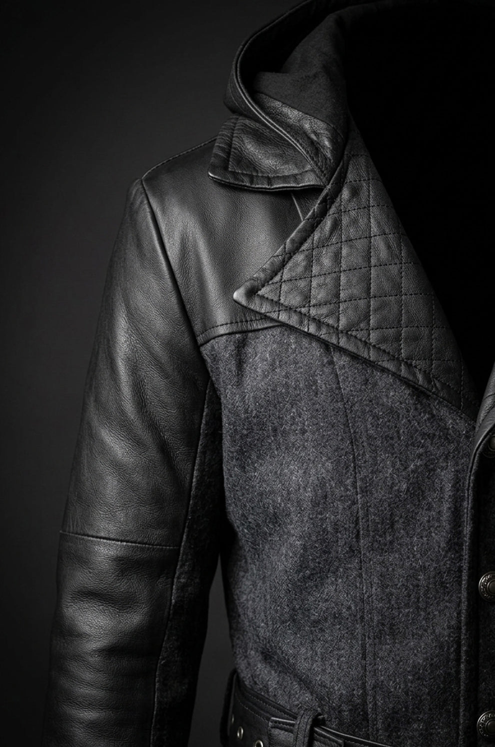 C003 Assassins Creed Syndicate Jacob Frye Men's Black Qualited Real Leather Coat