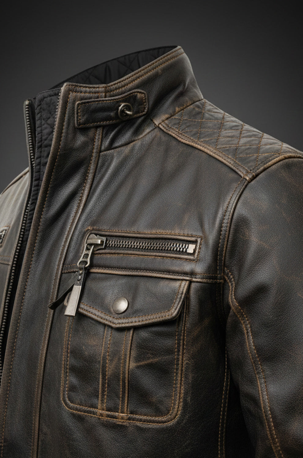 Multi Zipper Distressed Casual Wear Biker Men's Jacket