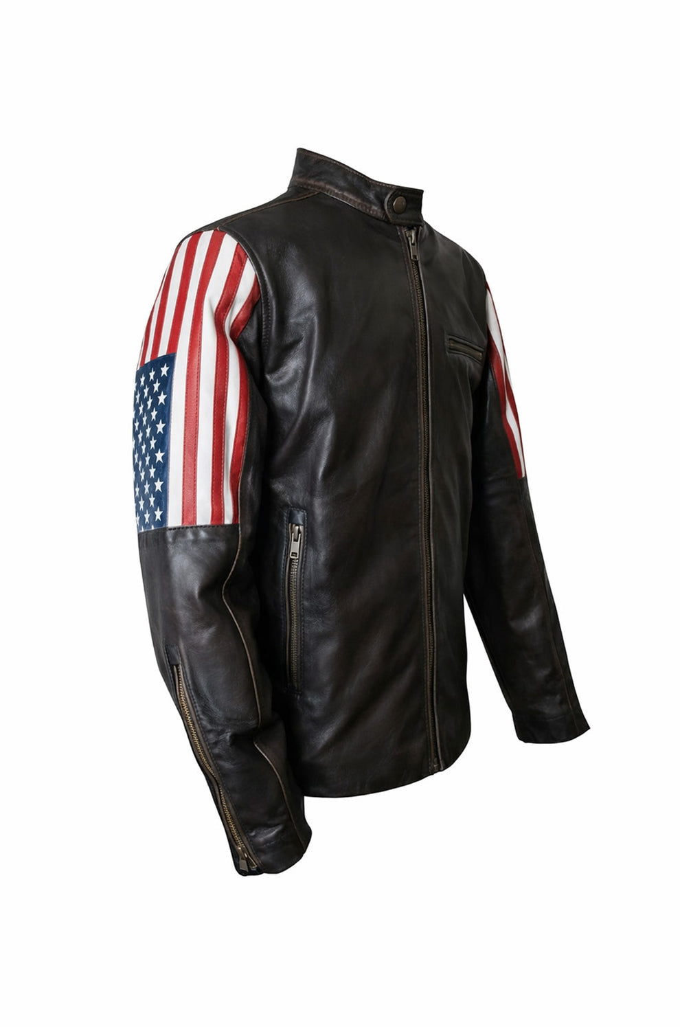 New Style 2019 Racer US Flag Men's Leather Jacket