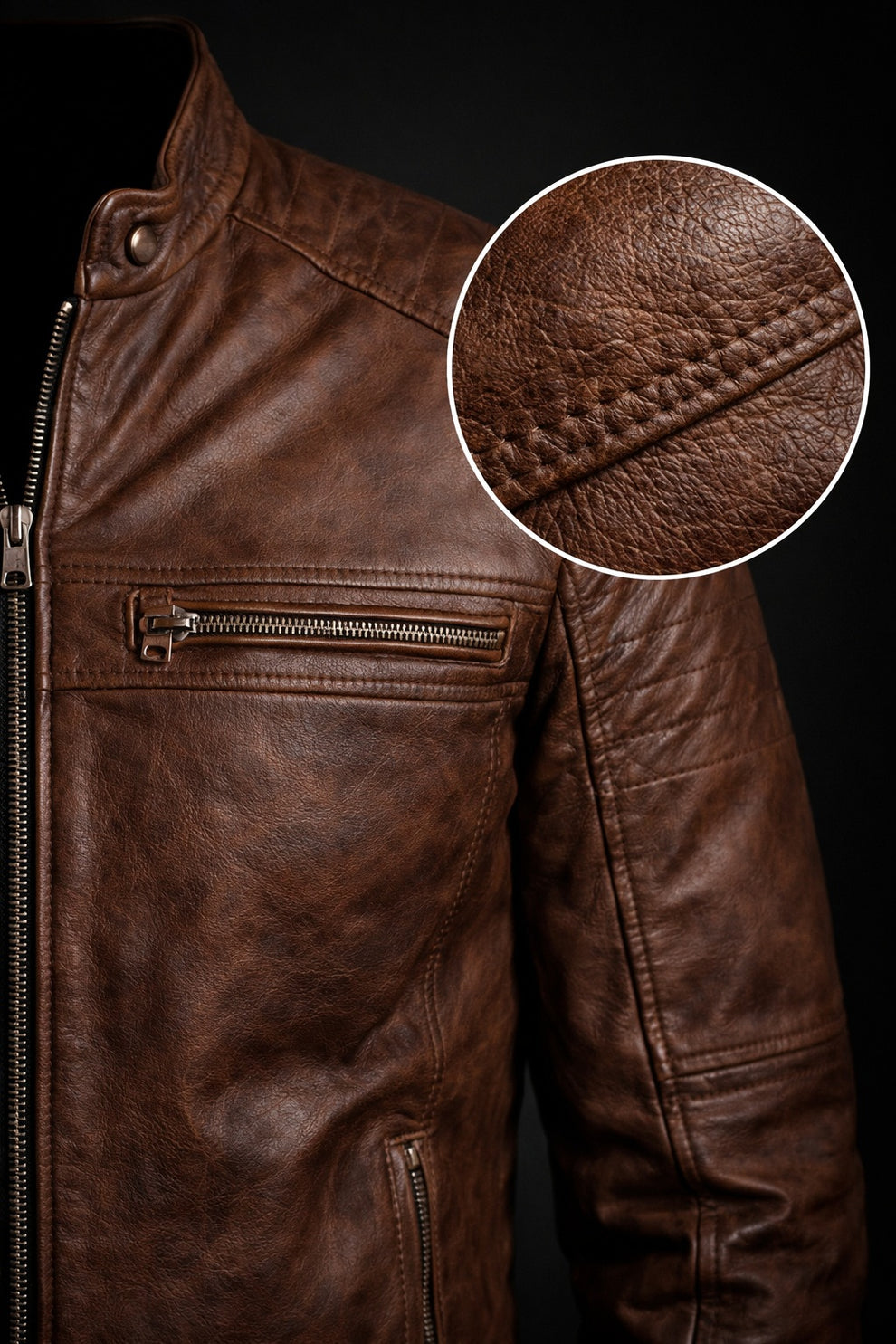 Cafe Racer Men's Vintage Style Retro Brown Distressed Jacket