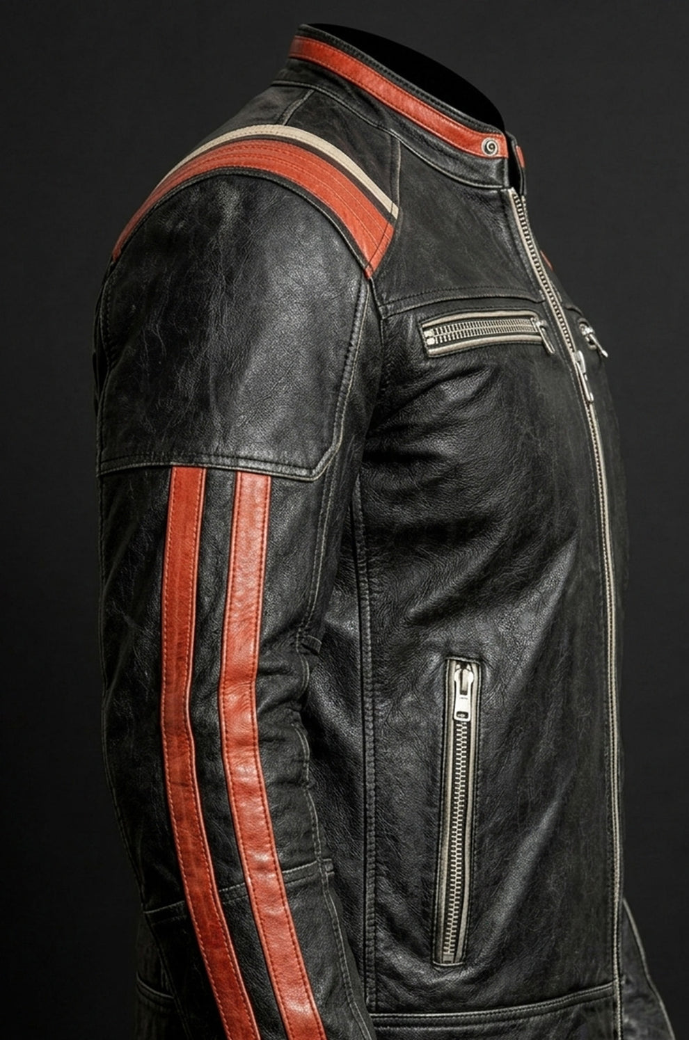 Cafe Racer Retro 3 Vintage Distressed Motorcycle Black Jacket