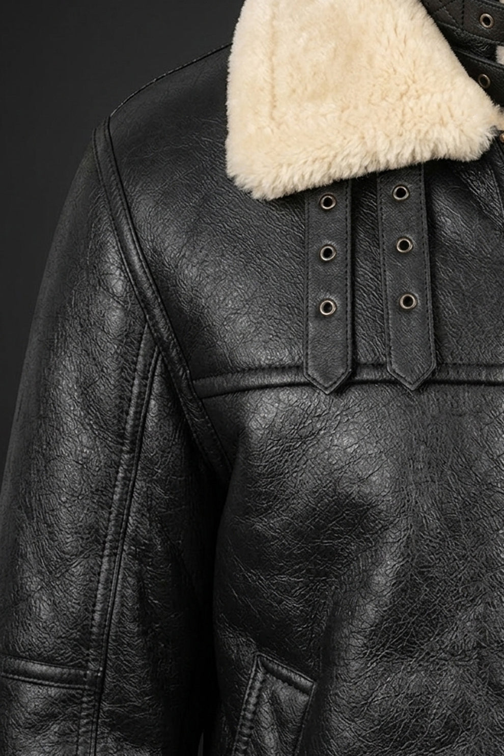 Aviator Jackets\B020 Men's RAF Flying Aviator Real Shearling Fur Bomber Black Winter Leather Jacket