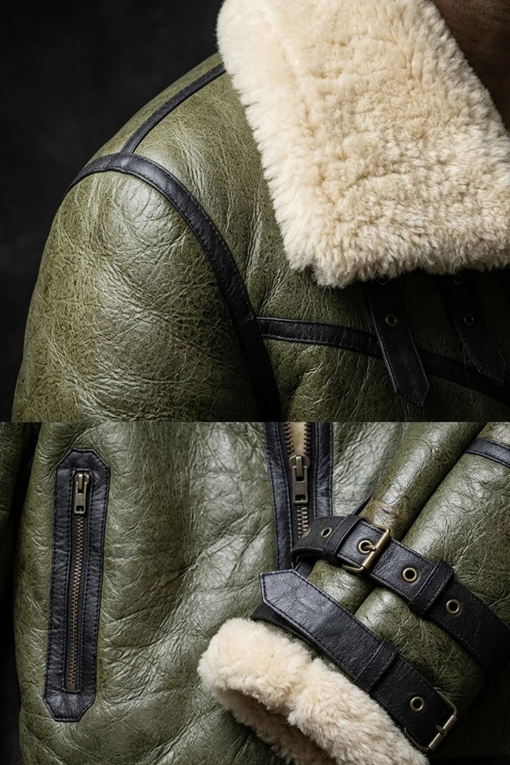 Aviator Jackets\B013 HoL RAF B3 Men's Aviator WWII Genuine Green Winter Jacket