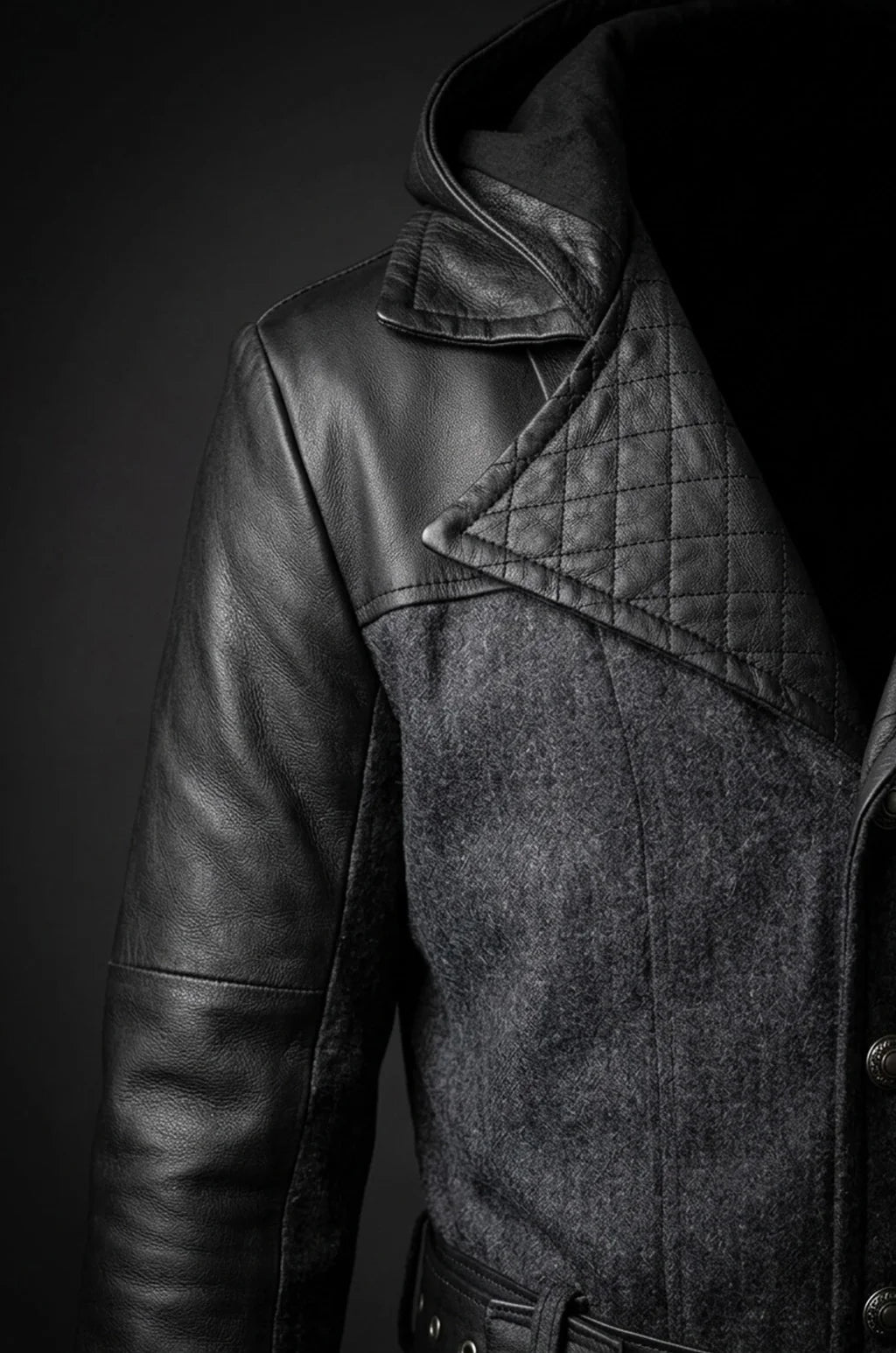 C019 Assassins Creed Men's Grey Syndicate Jacob Frye Trench Real Leather Wool Coat