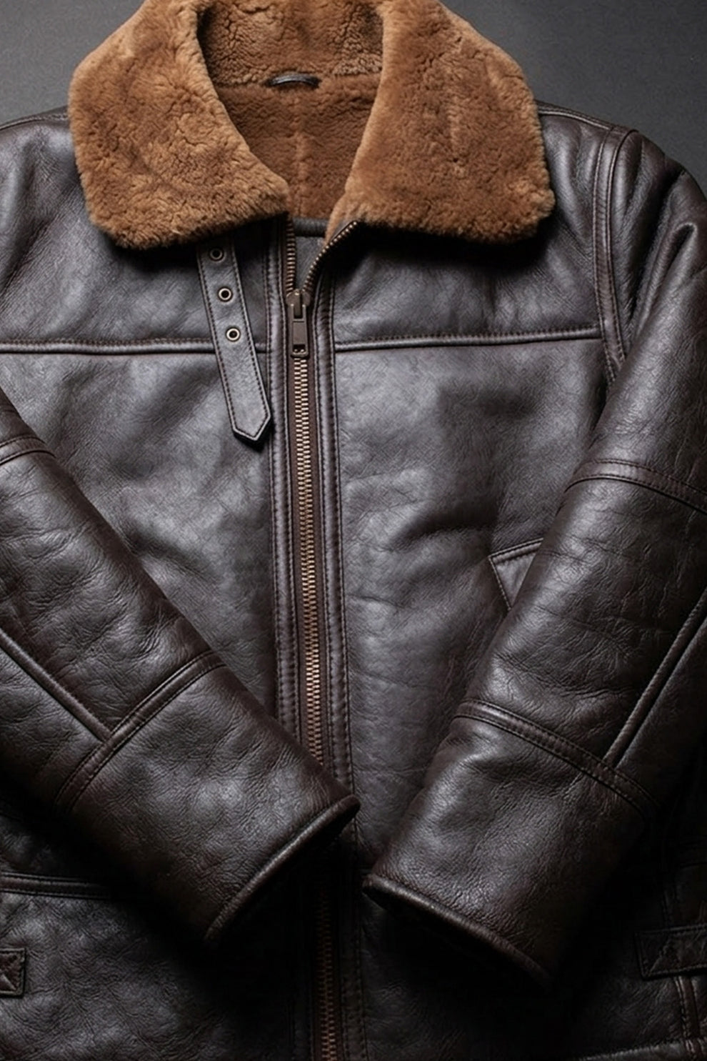 Aviator Jackets\B024 Fur Shearling Men Warm Bomber Brown Genuine Leather Jacket Winter Coat