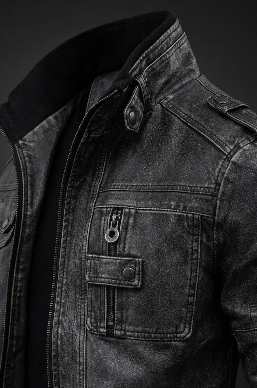 Aviator Jackets\Men Vintage Black Classic Distress Wax Motorcycle Real Leather Biker Jacket
