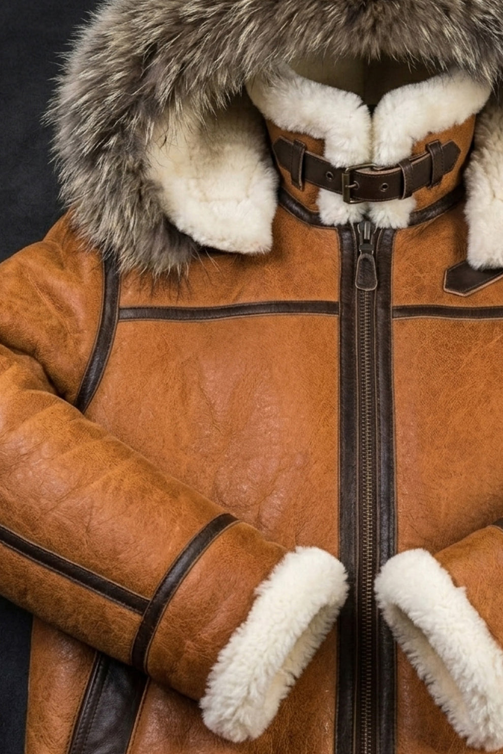 Aviator Jackets\B027 Men Classic Top Gun Real Leather B3 Jacket Dean Tan White Fox Fur Hood