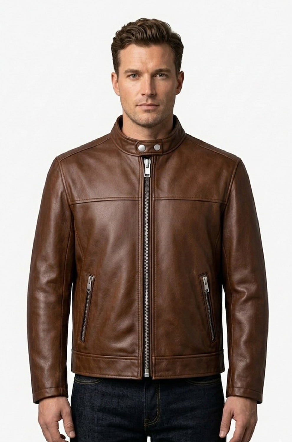 Men's Print Jackets\MP003 Racing Legends Speedway Vintage Leather Jacket - Retro Muscle Car Design