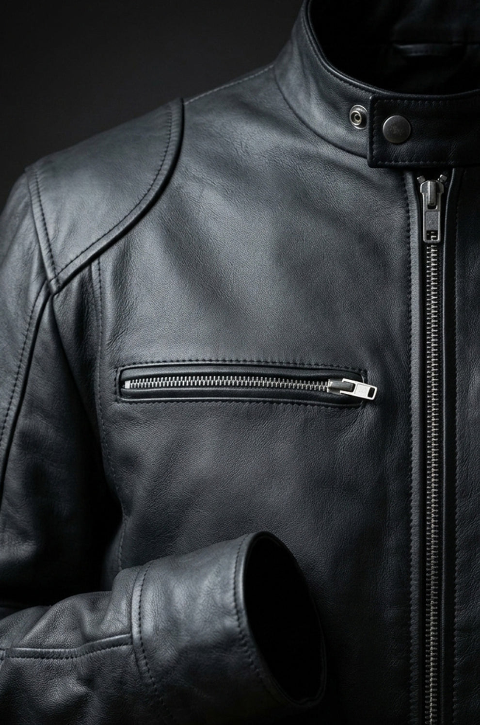 Cafe Racer Retro M042 Men's Black Real Leather Jacket