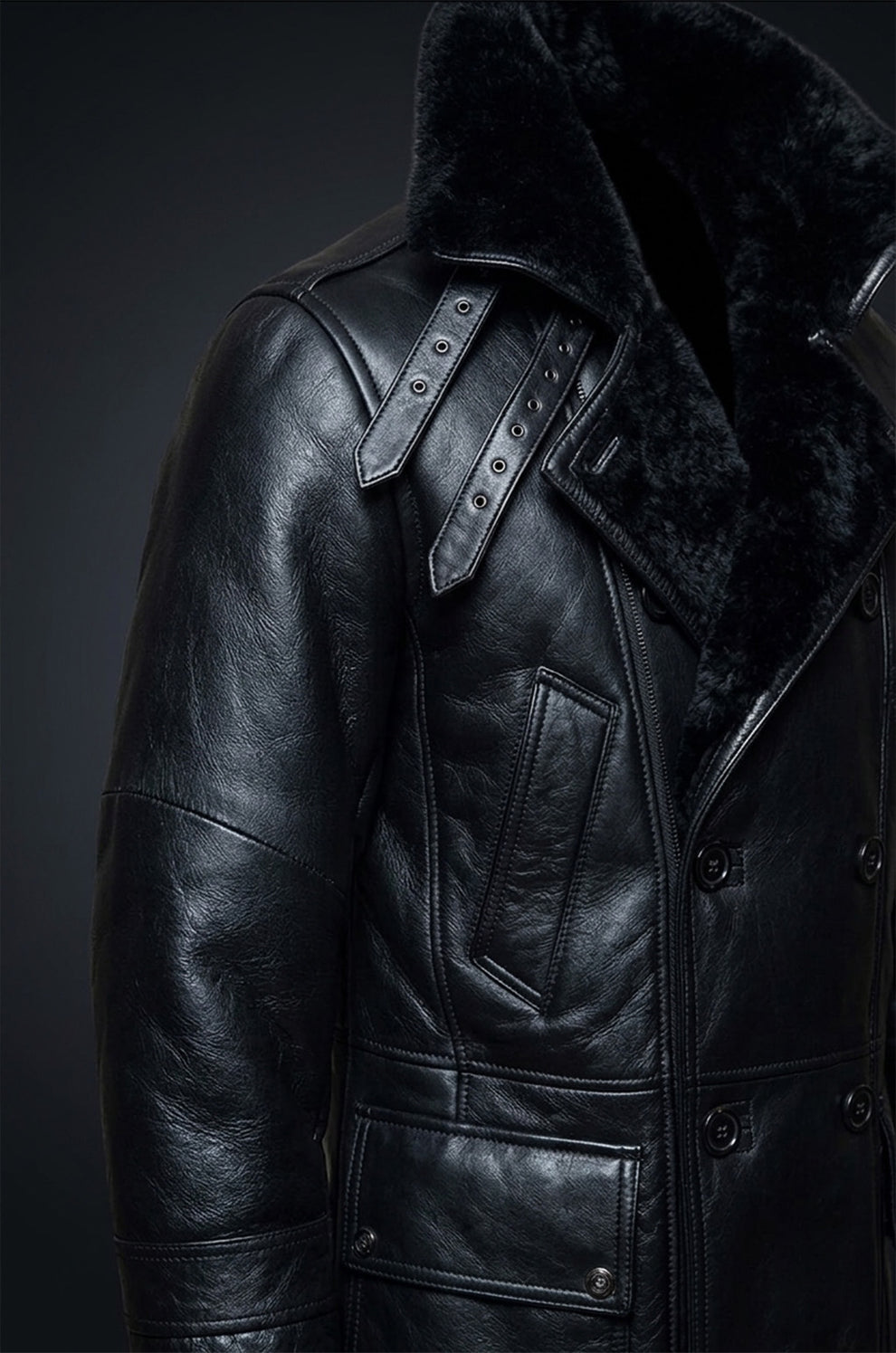 MFC01 Black Fur Shearling Winter Jacket Warm RAF B3 WWII Genuine Leather Coat For Men