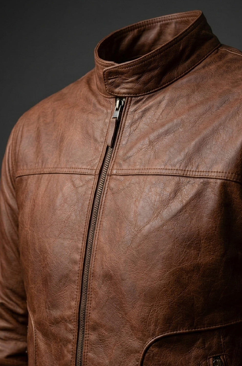 Wax Men's Vintage Style Retro Brown Distressed CowHide Leather Jacket
