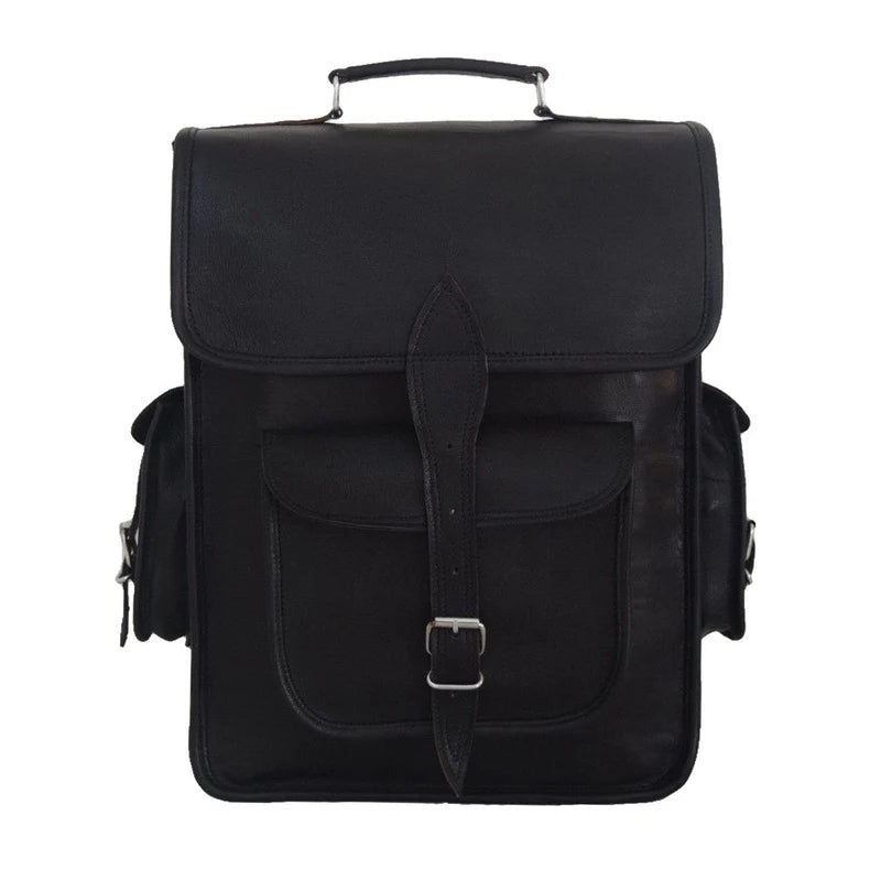 Black Leather Vintage Backpack Front View