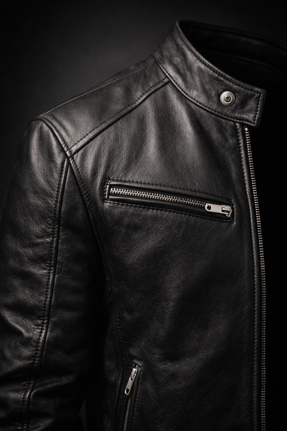 Vintage Cafe Racer Black Men Retro Biker Stylish Genuine Leather Jacket