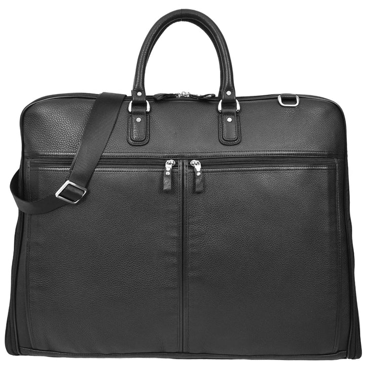 Genuine Leather Slim Suit Carrier Dress Garment Travel Bag Lared Black