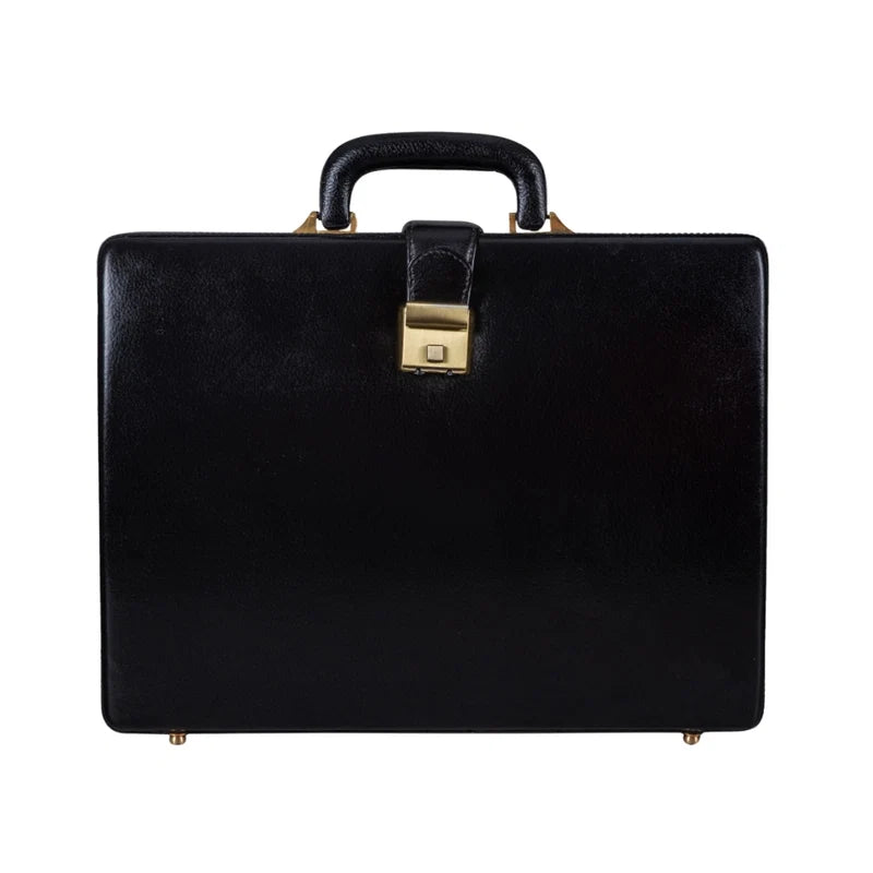 Leather Executive Men's Leather Attache Briefcase  Black