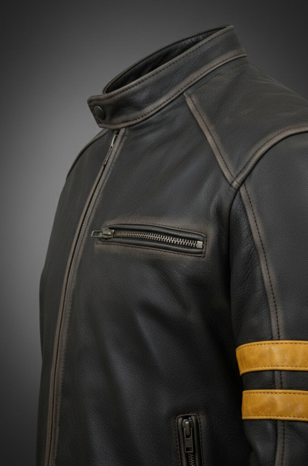 Biker Support Distressed Café Racer Men Black Retro Leather Jacket with protectors