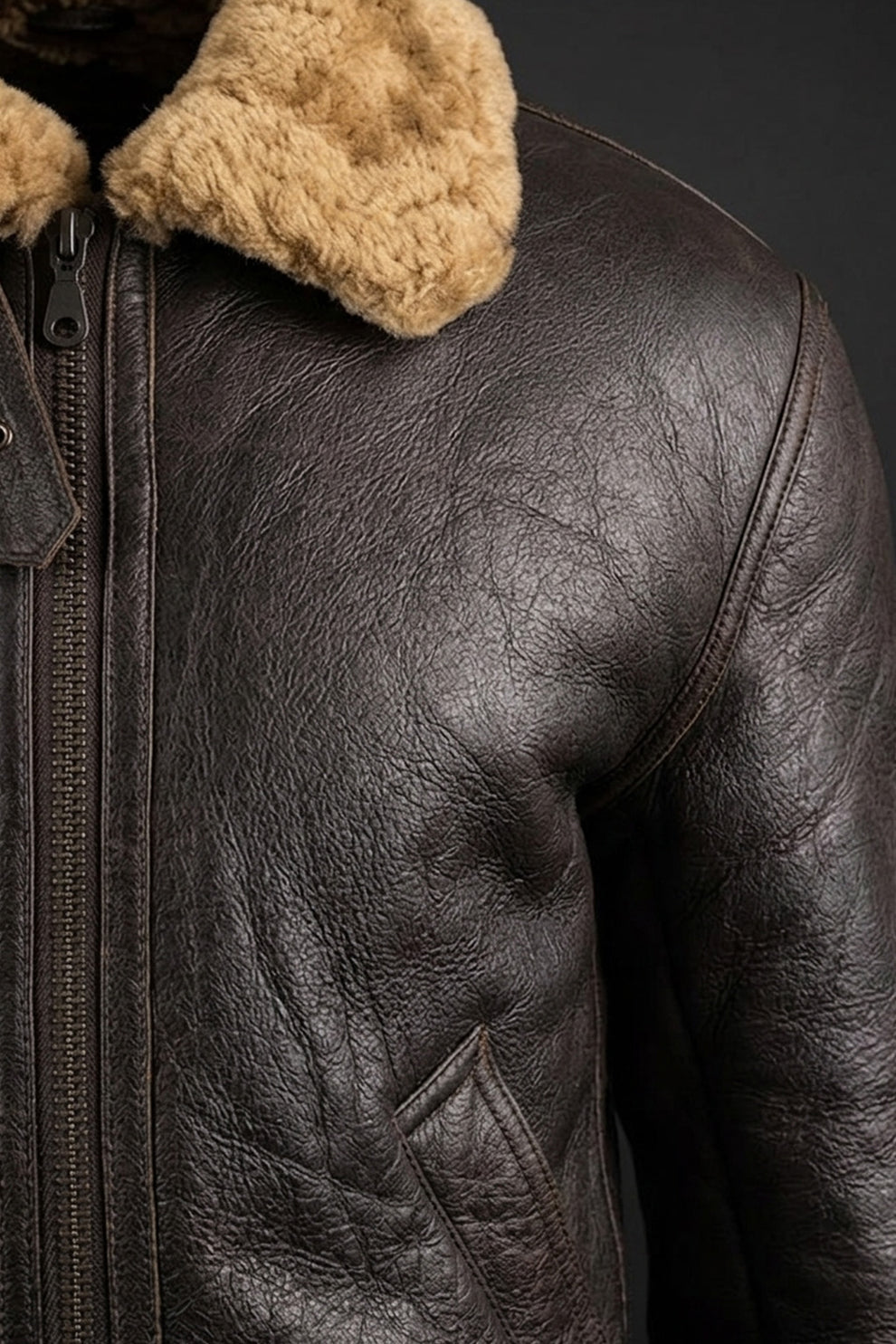 Aviator Jackets\B018 Aviator B3 Real Leather Shearling Sheepskin Flying Pilot Warm Winter World War Jacket