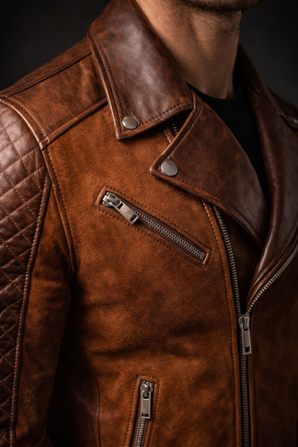Men's Cafe Racer Stylish Biker Real Leather Suede Brown Jacket