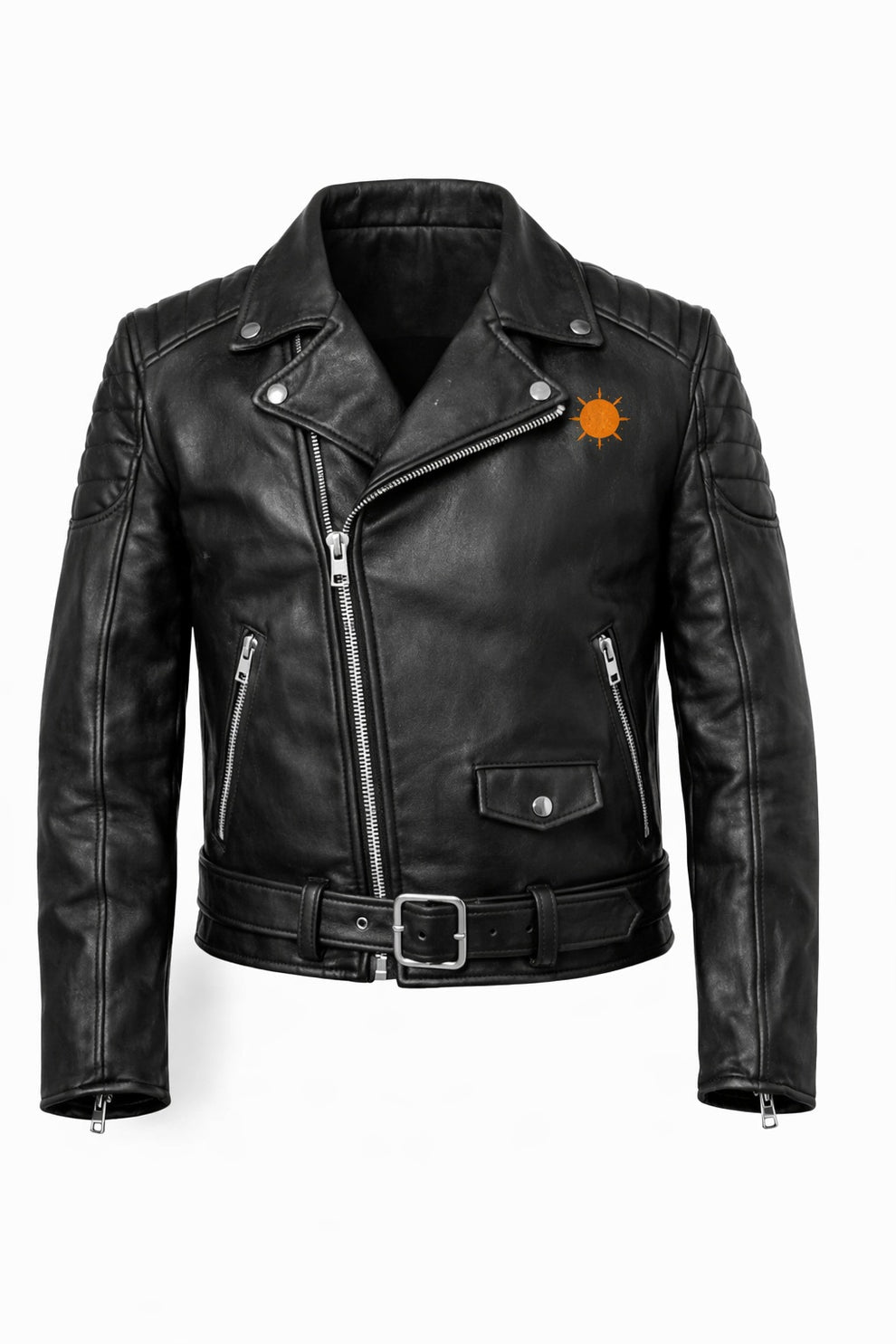 Men's Print Jackets\MP013 Western Sunset Desert Nights Retro Leather Biker Jacket - Vintage Cactus Design